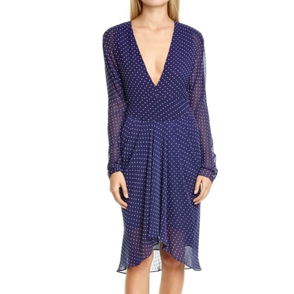 NEW PHILOSOPHY DI LORENZO SERAFINI LONG SLEEVE POLKA DOT MIDI DRESS - Picture 1 of 9